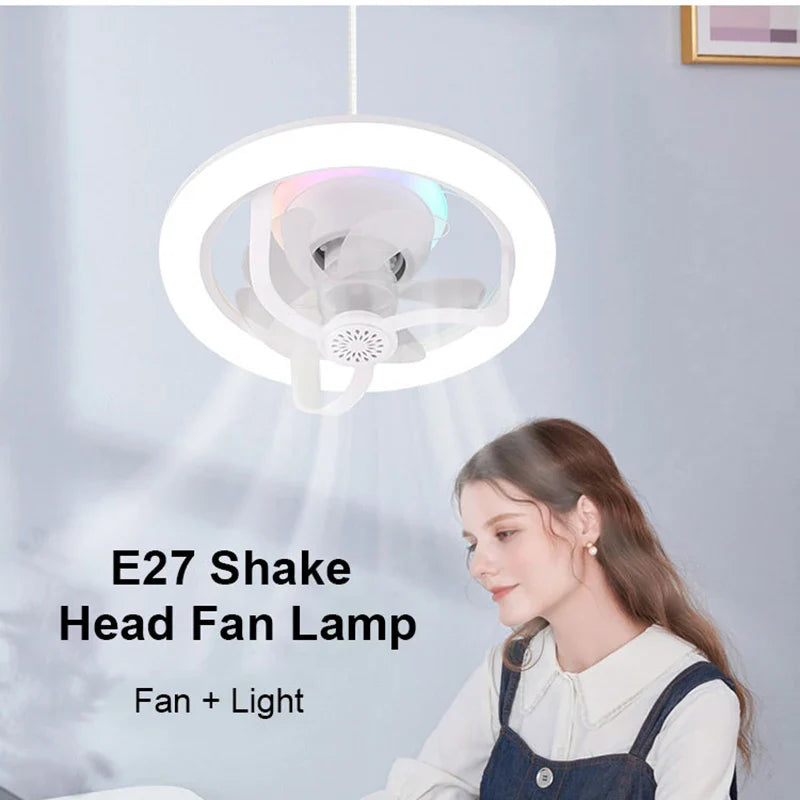 360° Rotating E27 LED Ceiling Fan Light with Remote, RGB Color, Dimmable Ventilator Lamp for Home Lighting, AC 85-265V