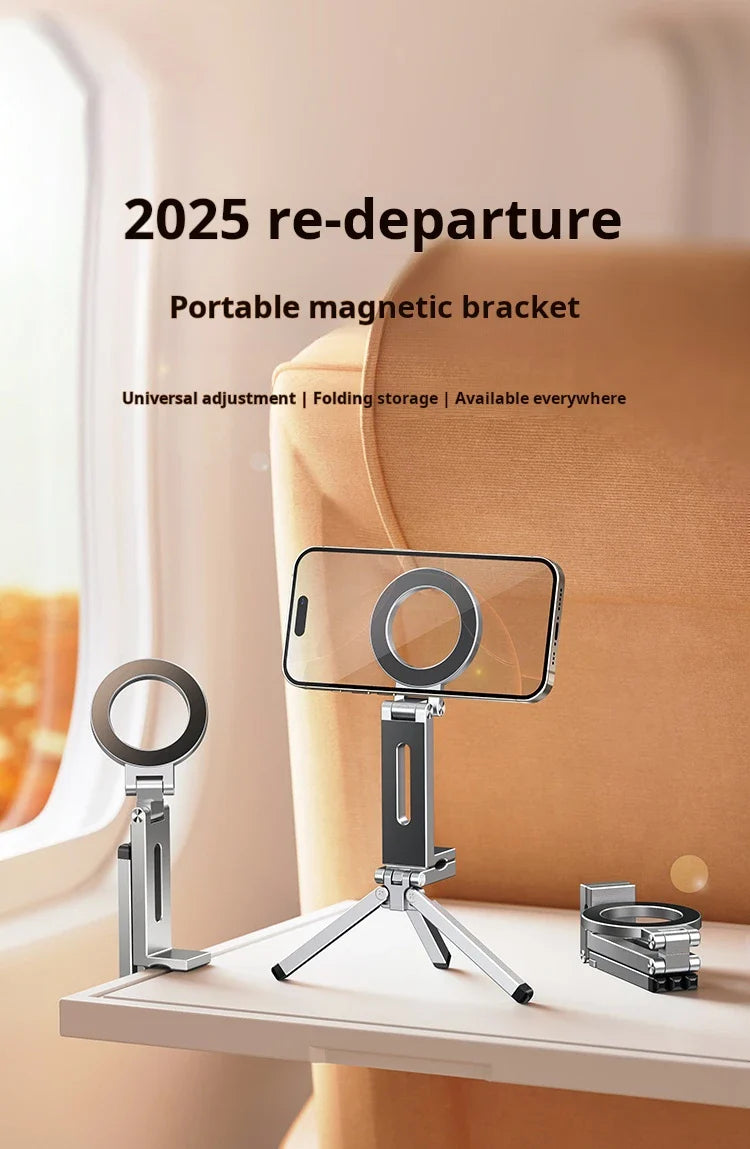 Foldable Mini Tripod with Magnetic Phone Holder — Portable Travel Stand for iPhone & Android, Ideal for Desk, Plane, or Train