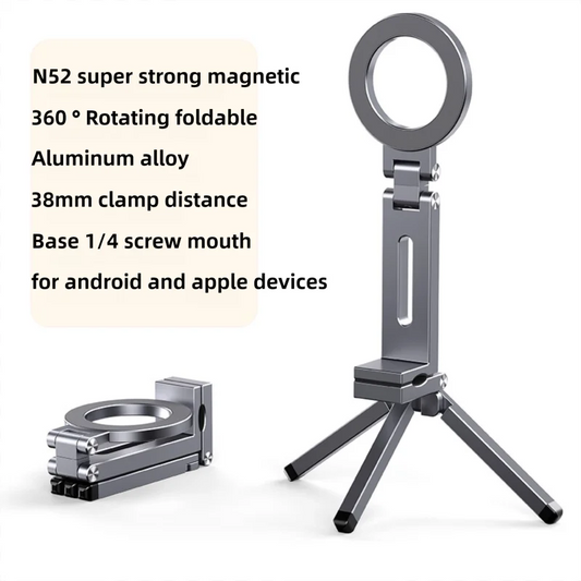 Foldable Mini Tripod with Magnetic Phone Holder — Portable Travel Stand for iPhone & Android, Ideal for Desk, Plane, or Train