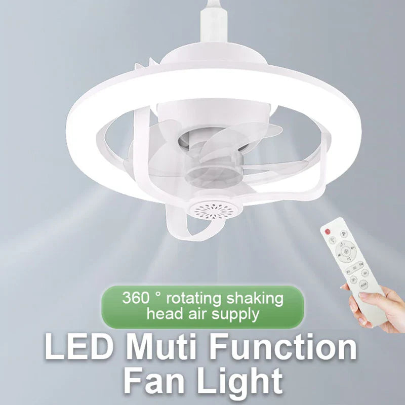 360° Rotating E27 LED Ceiling Fan Light with Remote, RGB Color, Dimmable Ventilator Lamp for Home Lighting, AC 85-265V