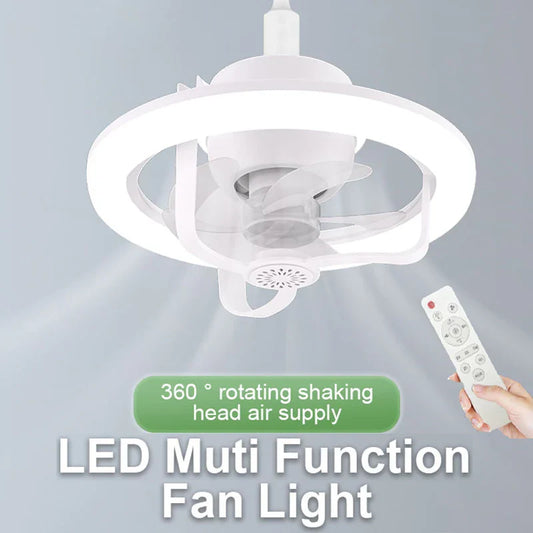 360° Rotating E27 LED Ceiling Fan Light with Remote, RGB Color, Dimmable Ventilator Lamp for Home Lighting, AC 85-265V