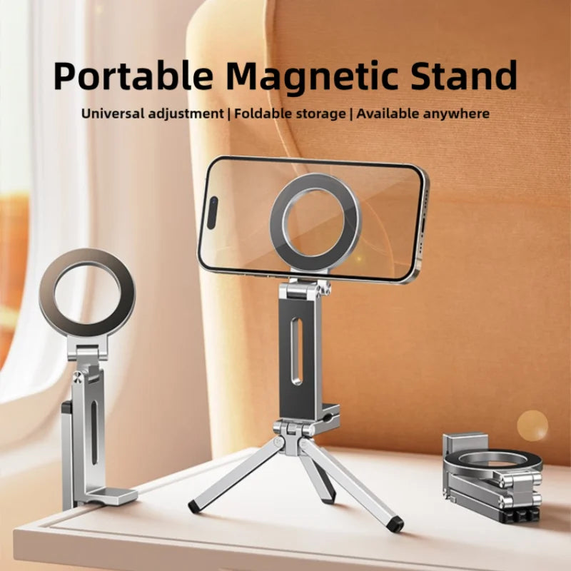Foldable Mini Tripod with Magnetic Phone Holder — Portable Travel Stand for iPhone & Android, Ideal for Desk, Plane, or Train
