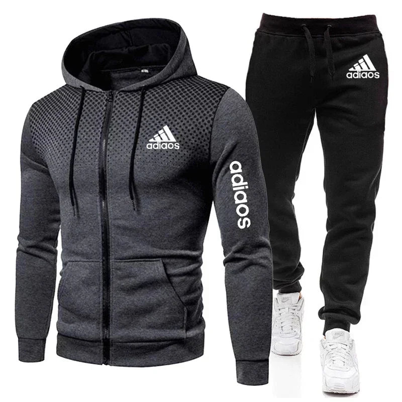 Men's Zippered Sportswear Fitness Suit with Hoodie – Running & Training Set, New Style, Fashionable