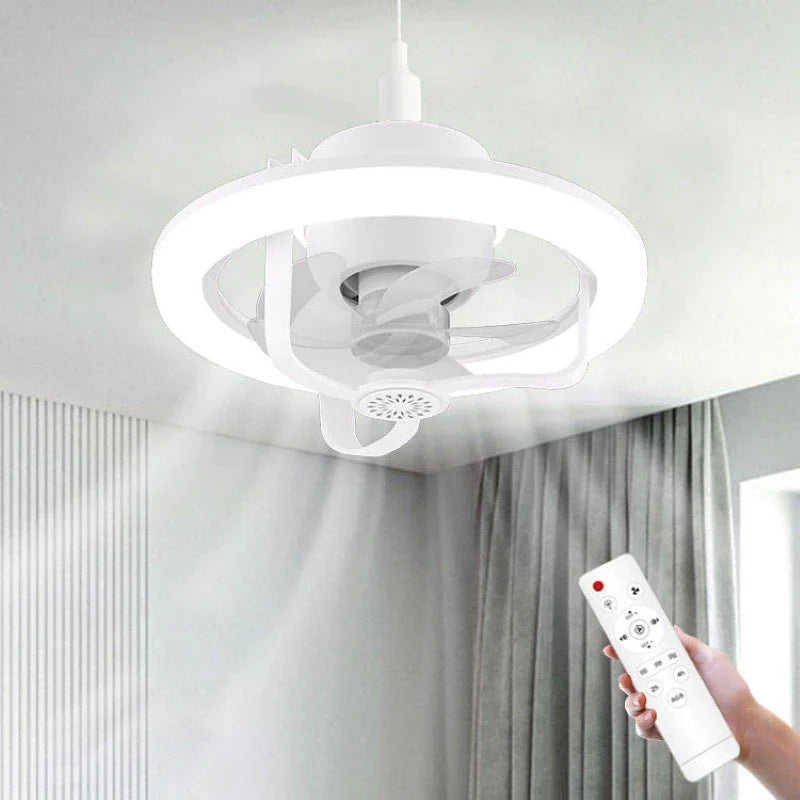 360° Rotating E27 LED Ceiling Fan Light with Remote, RGB Color, Dimmable Ventilator Lamp for Home Lighting, AC 85-265V
