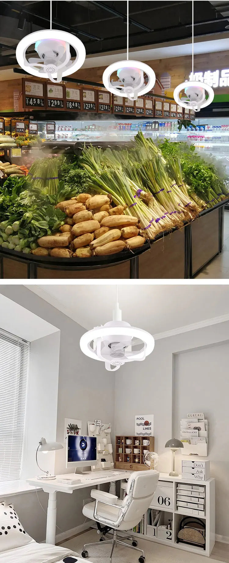 360° Rotating E27 LED Ceiling Fan Light with Remote, RGB Color, Dimmable Ventilator Lamp for Home Lighting, AC 85-265V