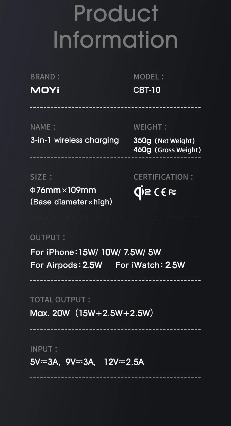 3-in-1 MagSafe Wireless Charging Station for iPhone 16/15/14/13/12, AirPods & Apple Watch with Rotating Stand