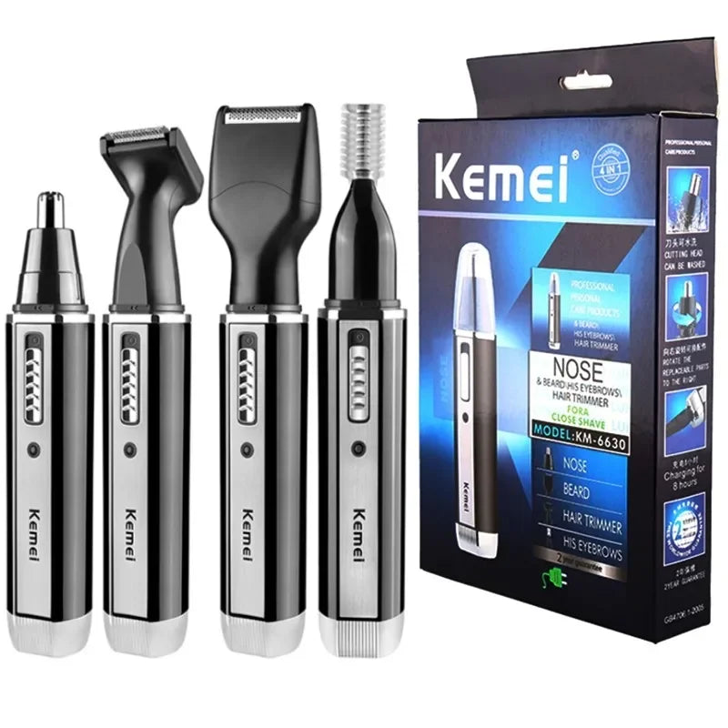 Kemei 4-in-1 Men's Grooming Kit - Rechargeable Electric Trimmer for Hair, Beard, Nose & Ear