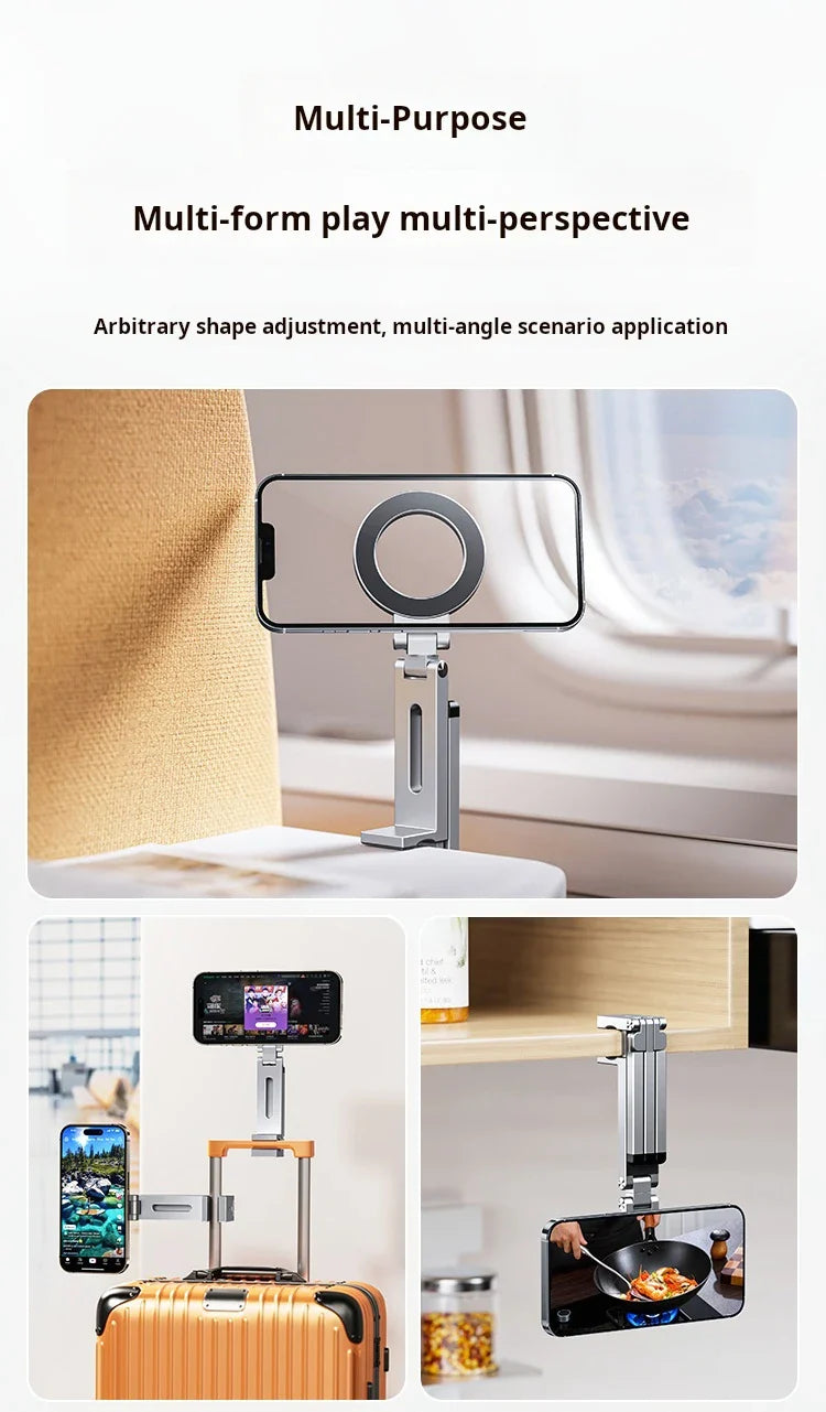 Foldable Mini Tripod with Magnetic Phone Holder — Portable Travel Stand for iPhone & Android, Ideal for Desk, Plane, or Train