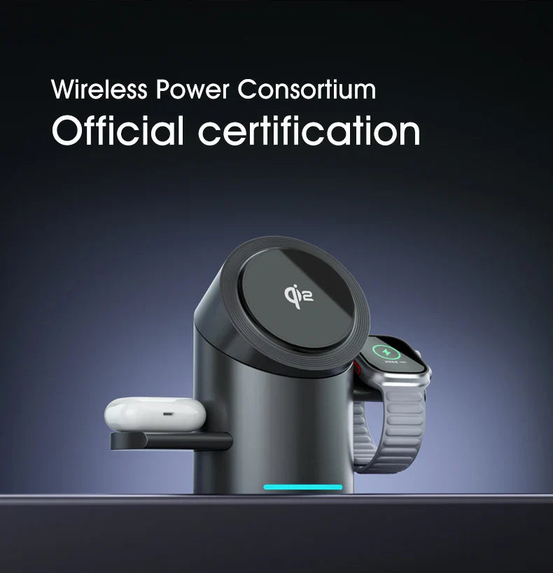3-in-1 MagSafe Wireless Charging Station for iPhone 16/15/14/13/12, AirPods & Apple Watch with Rotating Stand