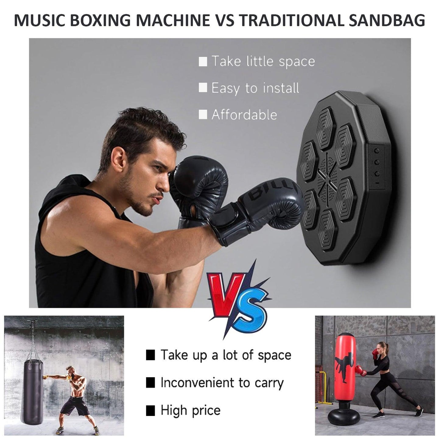 Music Boxing Machine UK - Wall-Mounted Bluetooth Smart Punching Machine for Indoor Boxing Workouts, React Exercise Machine