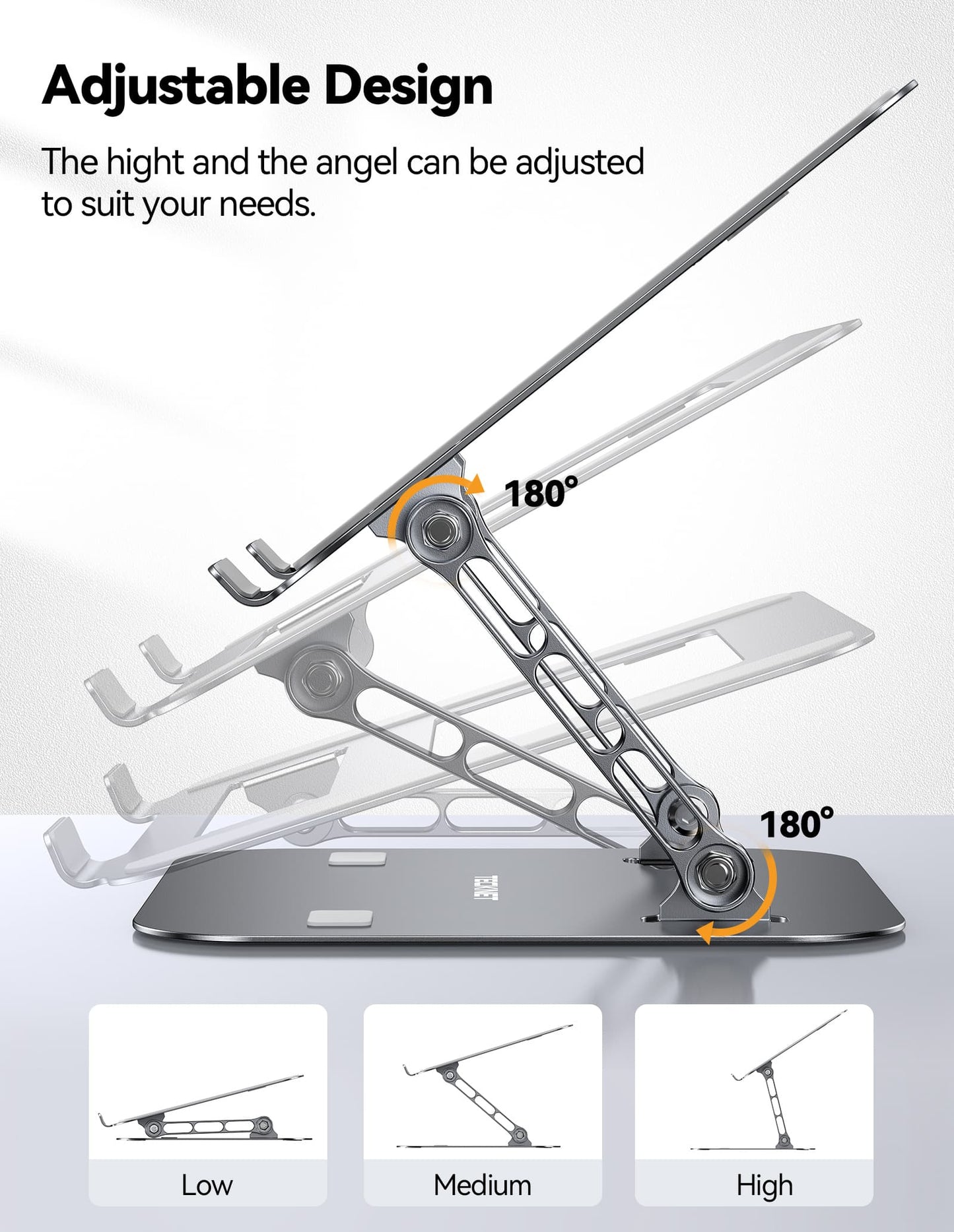 TECKNET Ergonomic Adjustable Laptop Stand – Foldable Holder for 11–17.3 Inch Laptops, MacBooks & Tablets