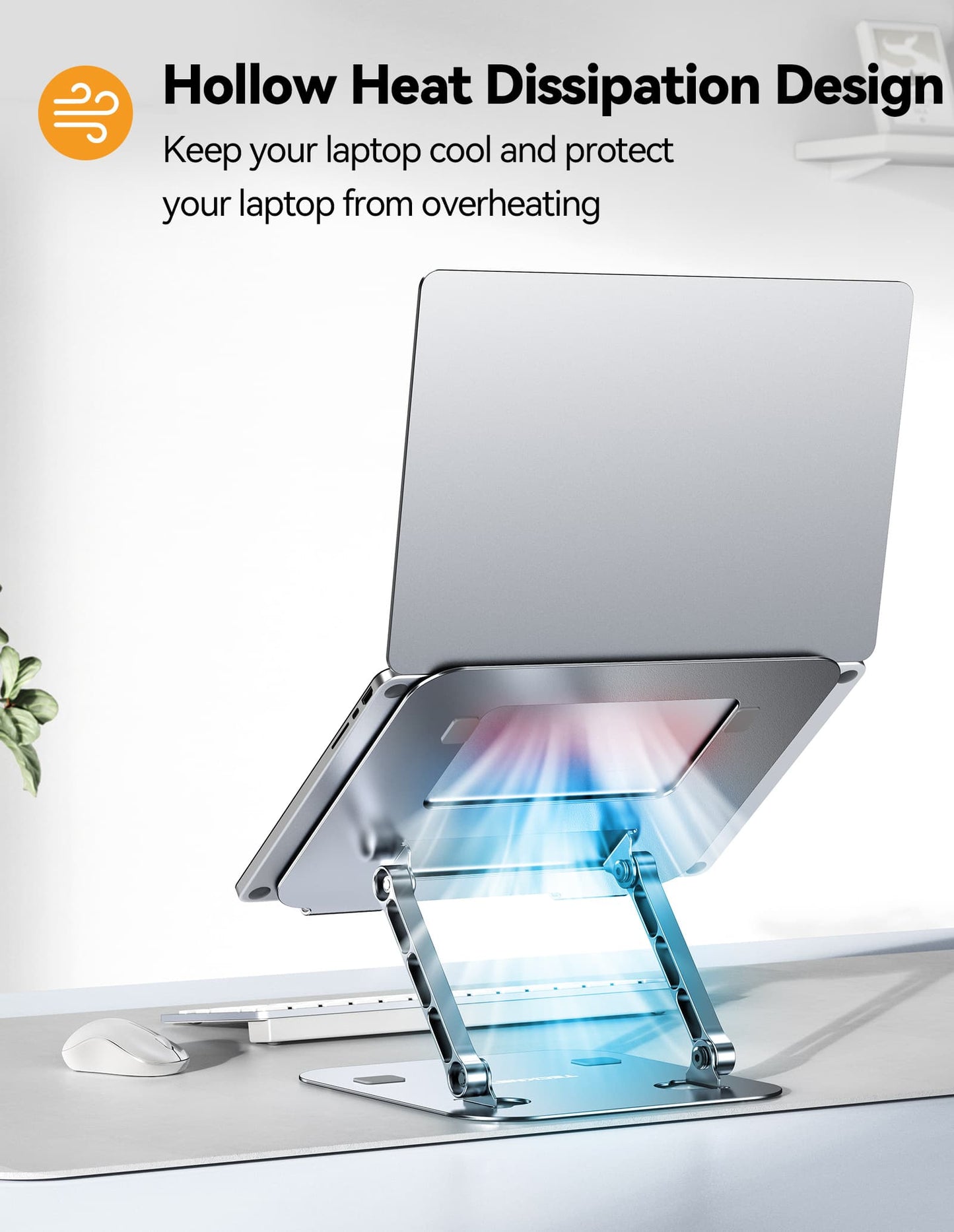 TECKNET Ergonomic Adjustable Laptop Stand – Foldable Holder for 11–17.3 Inch Laptops, MacBooks & Tablets