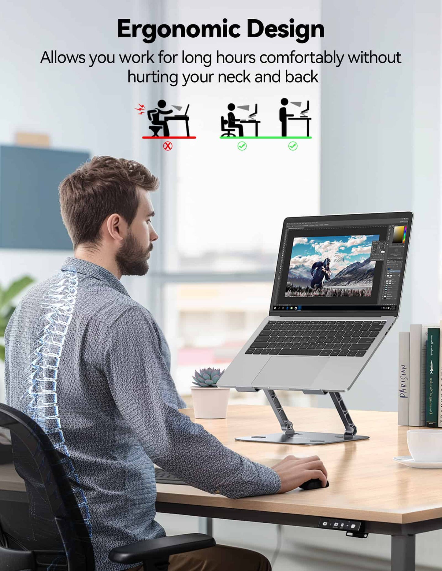 TECKNET Ergonomic Adjustable Laptop Stand – Foldable Holder for 11–17.3 Inch Laptops, MacBooks & Tablets