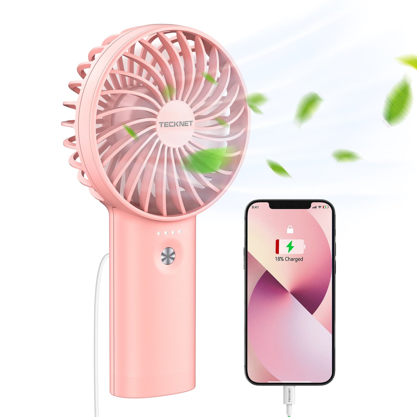 TECKNET 2-in-1 Handheld Fan with 5200mAh Rechargeable Power Bank — Portable Mini Fan for On-the-Go Cooling