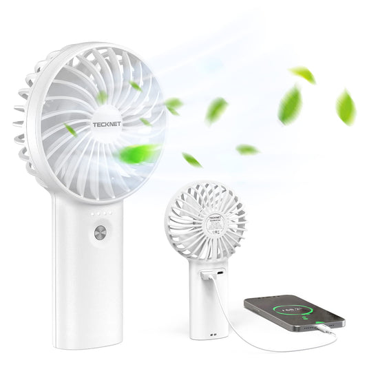 TECKNET 2-in-1 Handheld Fan with 5200mAh Rechargeable Power Bank — Portable Mini Fan for On-the-Go Cooling