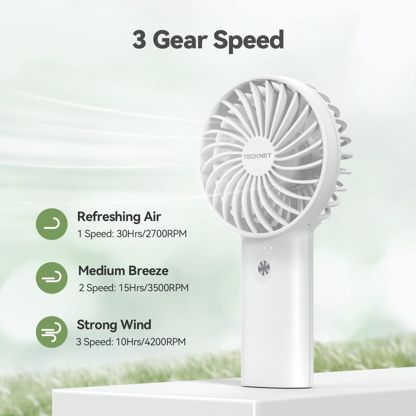 TECKNET 2-in-1 Handheld Fan with 5200mAh Rechargeable Power Bank — Portable Mini Fan for On-the-Go Cooling