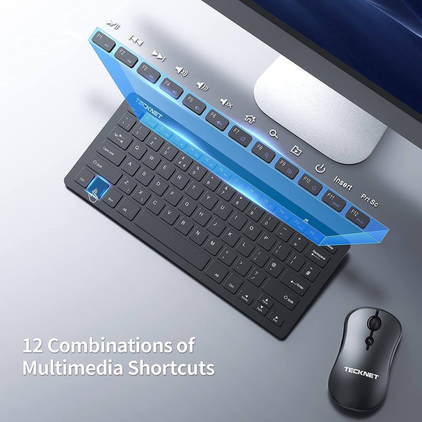 TECKNET Mini Wireless Keyboard & Mouse Set — Ultra-Compact 2.4G USB Cordless Keyboard with Silent Mouse