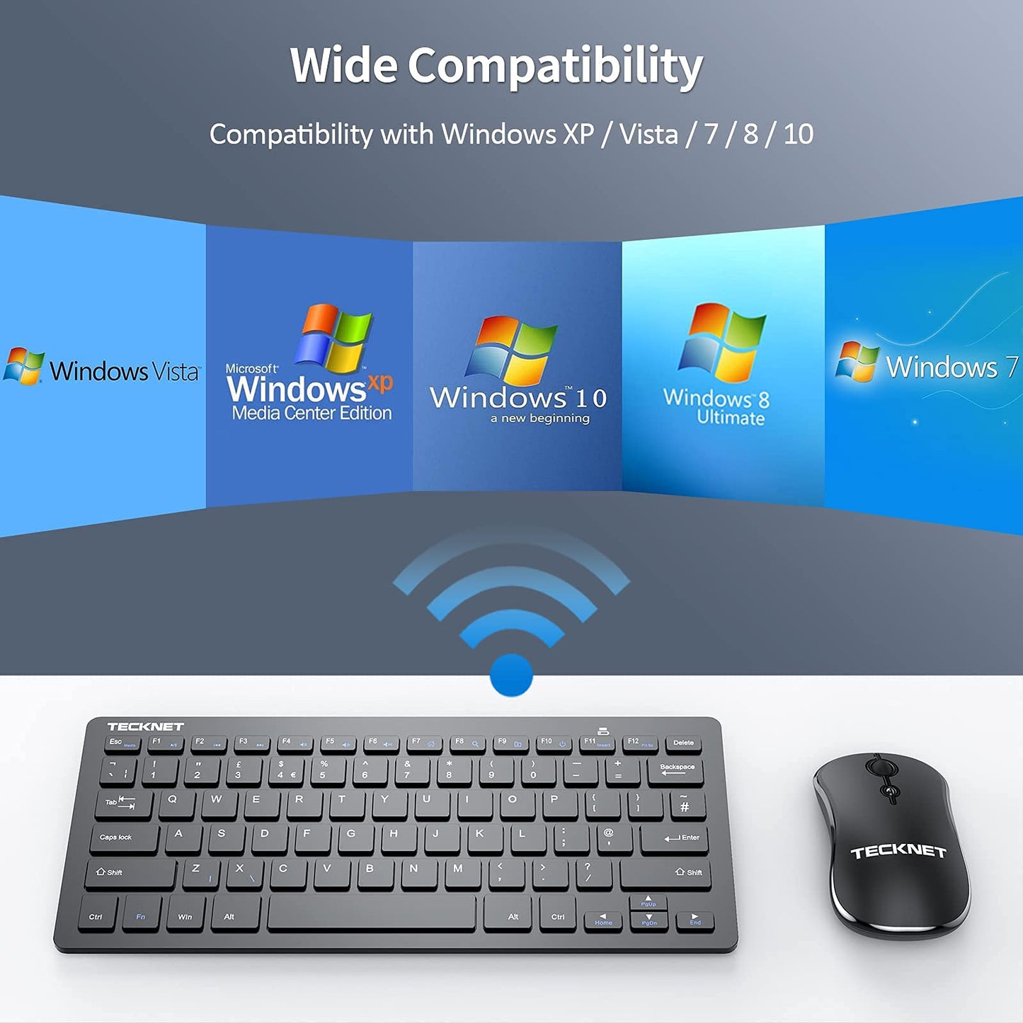 TECKNET Mini Wireless Keyboard & Mouse Set — Ultra-Compact 2.4G USB Cordless Keyboard with Silent Mouse