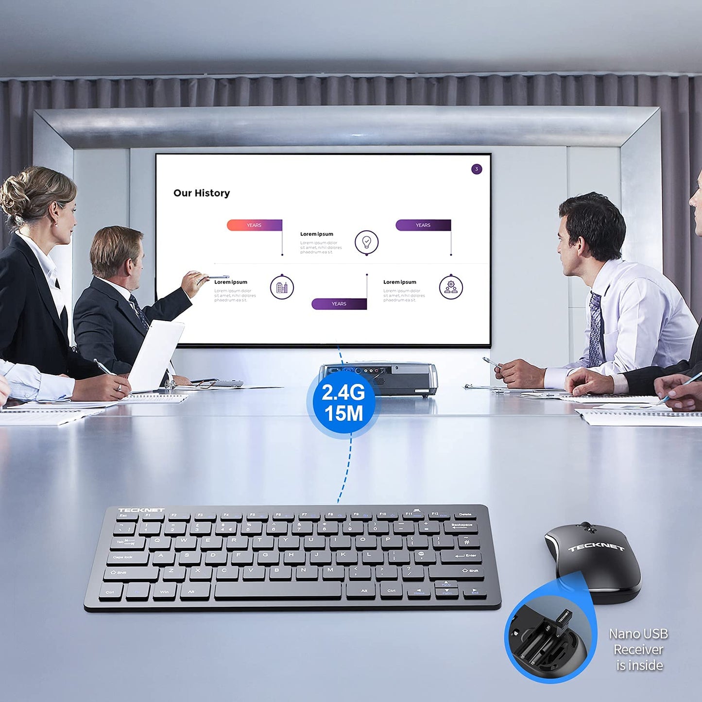 TECKNET Mini Wireless Keyboard & Mouse Set — Ultra-Compact 2.4G USB Cordless Keyboard with Silent Mouse