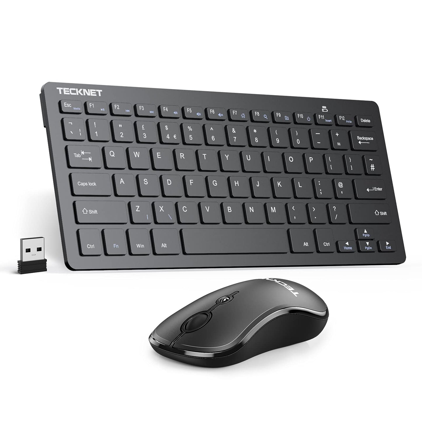 TECKNET Mini Wireless Keyboard & Mouse Set — Ultra-Compact 2.4G USB Cordless Keyboard with Silent Mouse