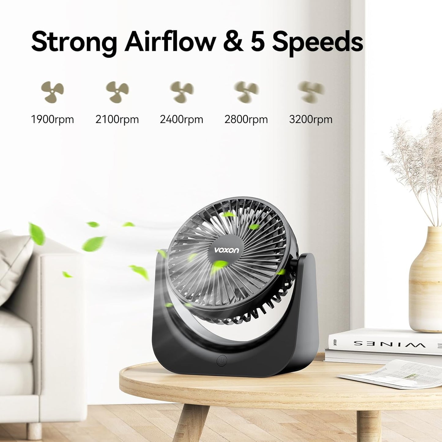 VOXON USB Desk Fan - Compact Table Fan with 5-Speed Adjustable Breeze
