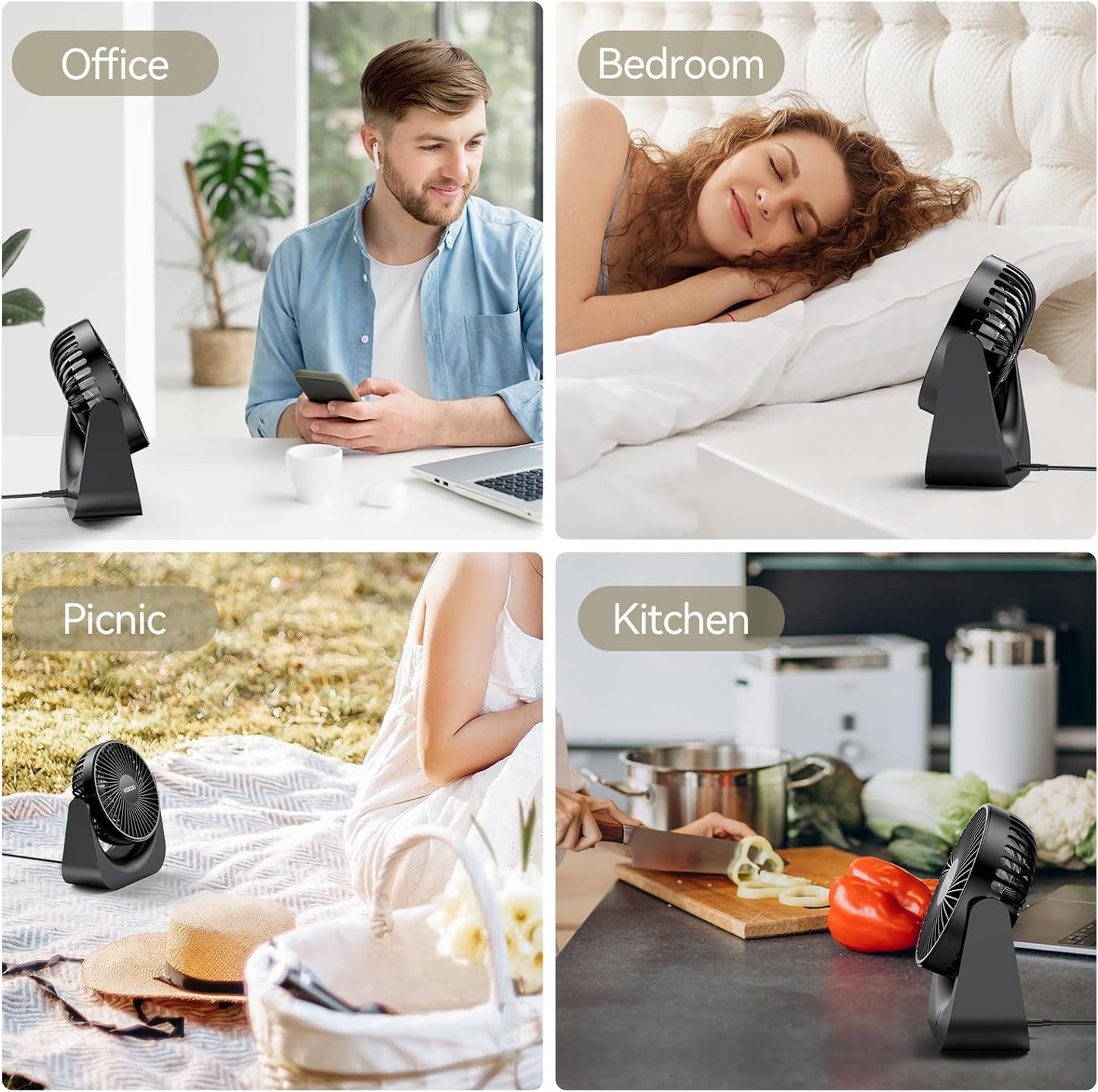 VOXON USB Desk Fan - Compact Table Fan with 5-Speed Adjustable Breeze