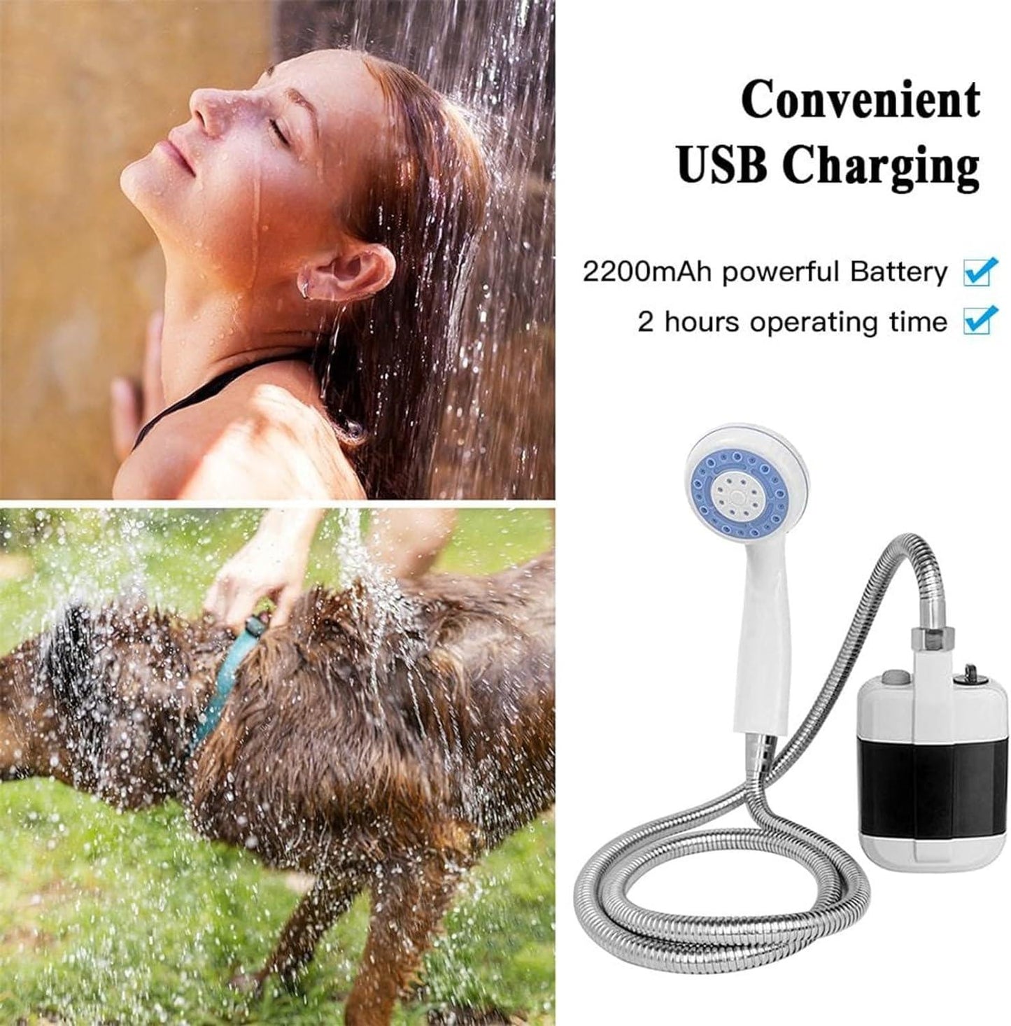 Portable Camping Shower - USB Rechargeable Outdoor Shower Water Pump for Camping and Hiking