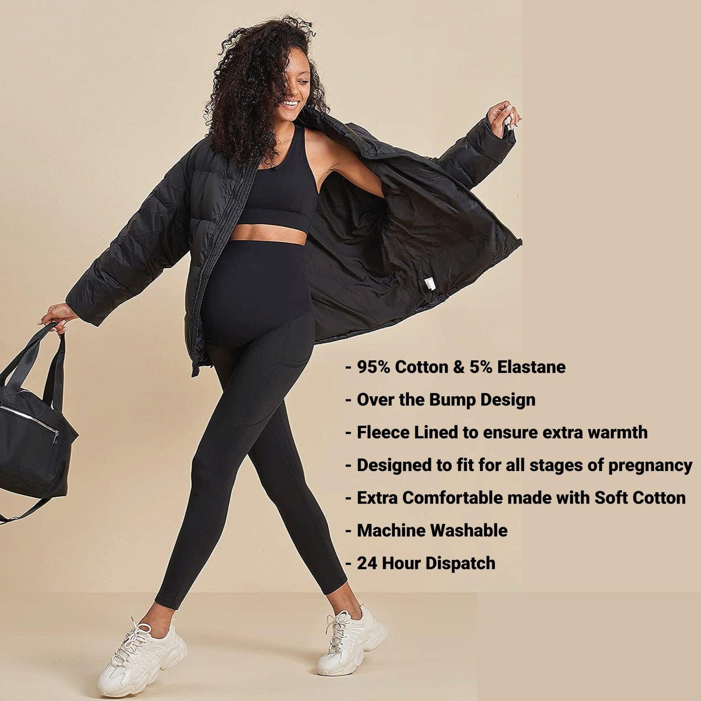 Cozy Fleece-Lined Maternity Leggings – Thick, Soft, Full-Length Cotton Pregnancy Pants for Warmth